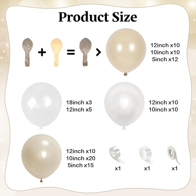 Pearl White Balloon Arch, Double Stuffed Pearl White Sand Balloon Garland, Neutral Ivory Clear Transparent Balloons Different Sizes for Boho Wedding Baby Bridal Shower Engagement Birthday Party Decor