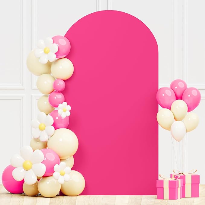 6.6ft Arch Cover Hot Pink Spandex Wedding Arch Backdrop Cover Stretch Round Top Arch Stand Cover Fuchsia Arch Covers Stretchy Backdrop Wedding Arch Wall Cover for Ceremony Reception Party