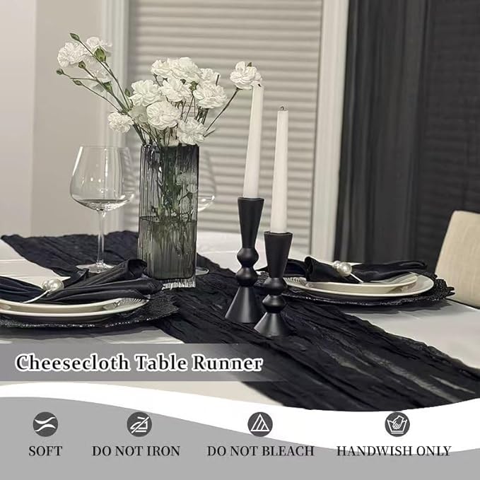 Cheesecloth Table Runner 10ft Rustic Gauze Cheese Cloth 35 x 120 Inches Long for Christmas Wedding Bridal Baby Shower Birthday Table Decorations (Black, 6 Pack-10FT)