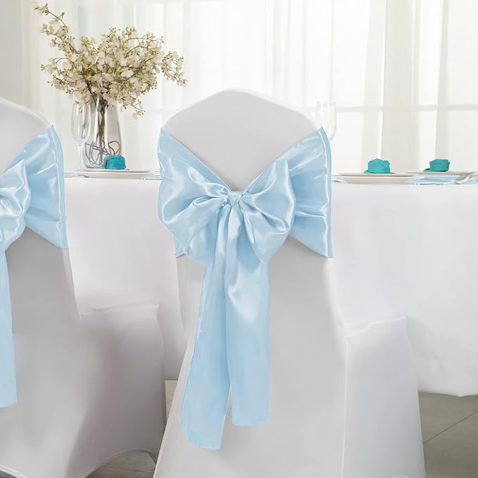 Horbaunal 12 Pack Light Blue Satin Table Runner 12 x 108 Inch, Smooth Table Runners for Wedding Banquets Birthday Party