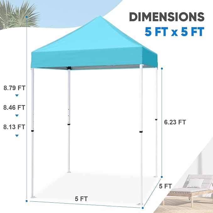 COOS BAY 5x5 Pop Up Canopy Tent, Portable Lightweight Sun Shelter with Carry Bag, Easy Setup Outdoor Canopy for Beach, Camping, Sports & Backyard Shade, Light Blue