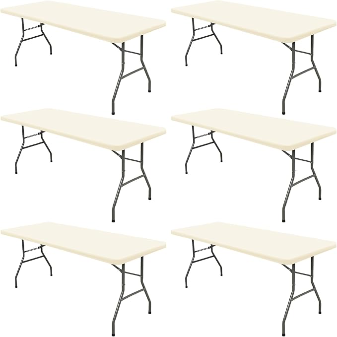 6 Pack Table Cover Fitted Picnic Elastic Tablecloth for 6 Foot Rectangle Tables Waterproof Stretch Washable Folding Indoor and Outdoor Spandex Table Cloth for Parties Banquet Camping (Beige,30" x 72")