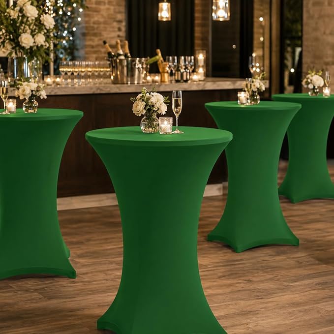 Cocktail Table Covers - 6 Pack 32x43 Inch Table Cloth - Green Fitted Stretch Spandex Round High Top Tablecloth for Party, Bar, Birthday, Pub, Banquet