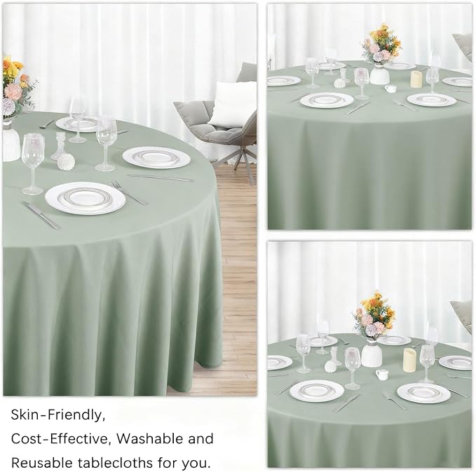 8 Pack Sage Green Round Tablecloth 90 Inch Stain and Wrinkle Resistant Round Sage Green Table Cloth Reusable and Washable Polyester Fabric Table Covers for Buffet Wedding Party and Banquet