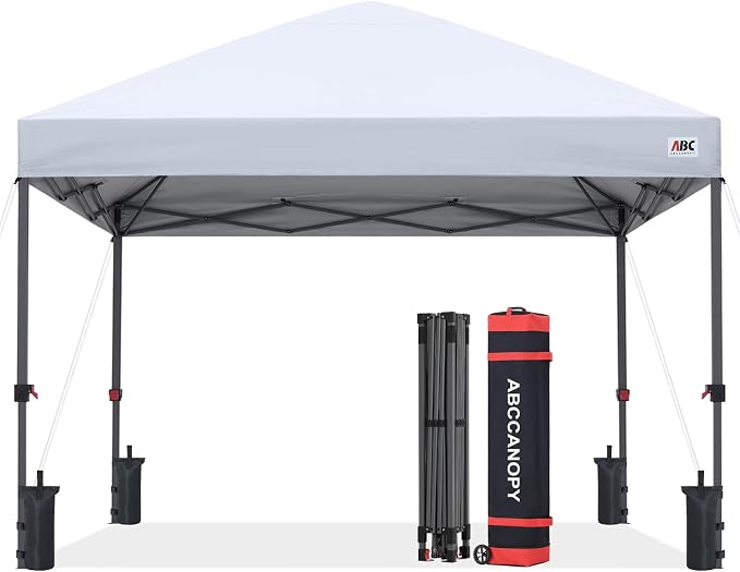 ABCCANOPY 10x10 Pop Up Canopy Tent, Easy Setup Instant Shelter with Wheeled Bag, Heavy Duty Outdoor Canopy for Beach, Market, Backyard, UV Protection, Outdoor Weather Protection (Snow White, 10x10)