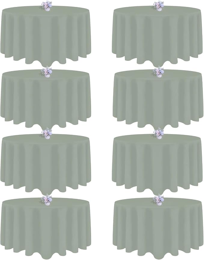 8 Pack Sage Green Round Tablecloth 90 Inch Round Table Cloth, Wrinkle Resistant and Washable Tablecloth Polyester Fabric Table Cloth Round Cover for Dining Wedding Banquet Party