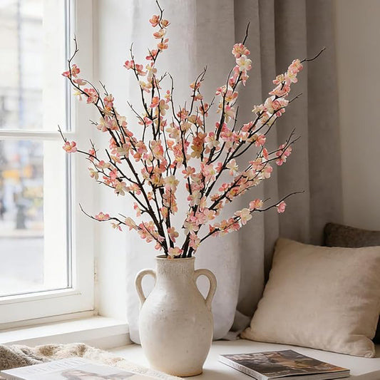 LESING 4pcs Cherry Blossom Flowers Artificial, Fake Silk Cherry Blossom Branches Tall Peach Blossom Flower Stems Arrangement for Wedding Home Office Party Decoration (Light Pink-2)