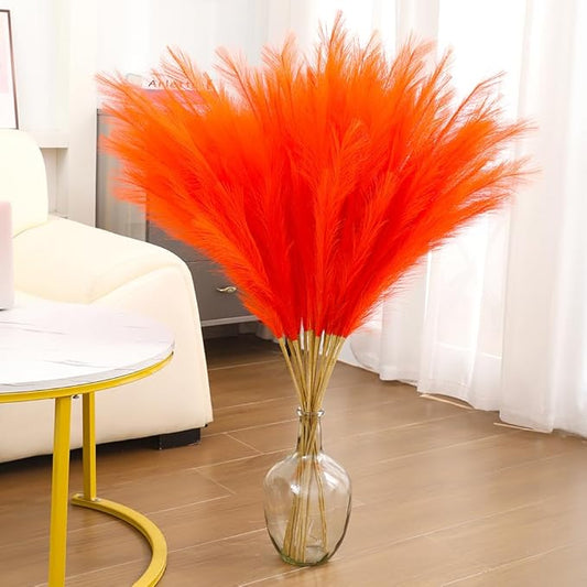 43" Orange Pampas Grass Tall - 8 PCS Faux Pampas Grass Decor Artificial Pompas Grass for Floor Vase Filler Wedding Boho Home Baby Shower Mothers Day Decoration