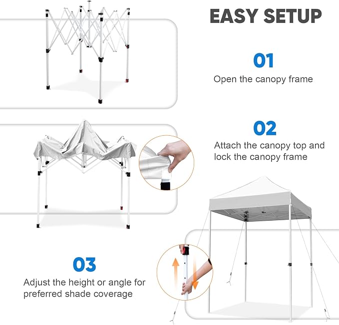 COOS BAY 5x5 Pop Up Canopy Tent, Portable Lightweight Sun Shelter with Carry Bag, Easy Setup Outdoor Canopy for Beach, Camping, Sports & Backyard Shade, White