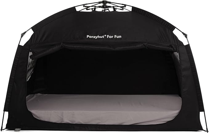 Indoor Instant Privacy Bed Tent for Sleeping,Quick Set-up Bed Canopies,Portable Bed Drapes with Large Space and 3 Doors (Black, Twin)