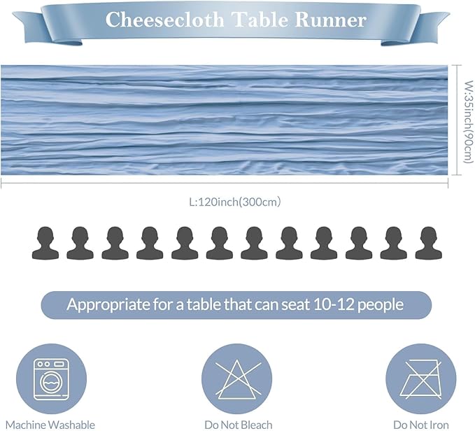 6 Pack Dusty Blue Cheesecloth Table Runner 35"×120" Gauze Fabric Table Runner Rustic Sheer Runner for Wedding Birthday Baby Shower Party Table Decoration Dusty Blue 6 Pack