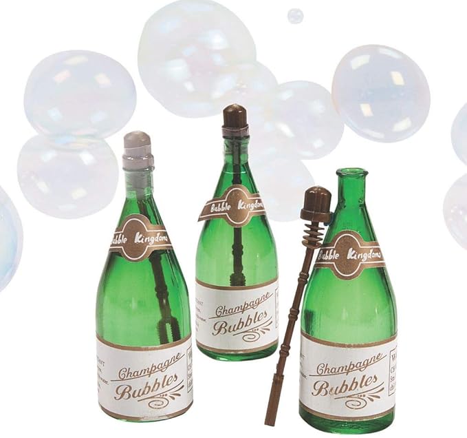 Champagne Bottle Shaped Bubbles - Bachelorette Party, Wedding, New Years and Celebration Party Supplies - Set of 12