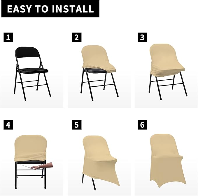 HAINARverS Folding Chair Covers for Wedding, 10pcs Stretch Spandex Washable Fabric Chair Cover, Decoration Chair Cover for Wedding, Party, Banquet, Birthday, Conference, Event(Champagne, 10 PCS)