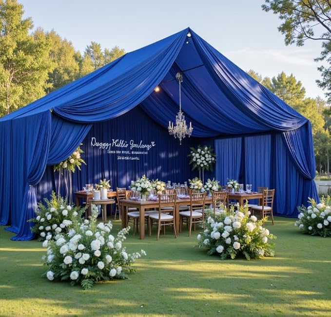 50ftx40ft Royal Blue Ceiling Curtain for Wedding Parties – 10 Panels Wrinkle-Free 40 FT Long Tent Draping Curtains for Wedding, Birthday & Theme Parties, 40ft Height with Rod Pocket
