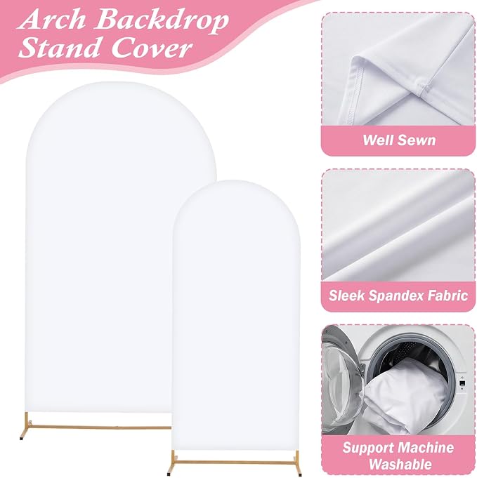 Arttown Arch Backdrop Stand and Cover Set 7.2FT and 6FT Wedding Arch Backdrop Stands and Matching White Cover Set Suitable for Wedding Celebration Birthday Party Graduation Ceremony Event Decoration