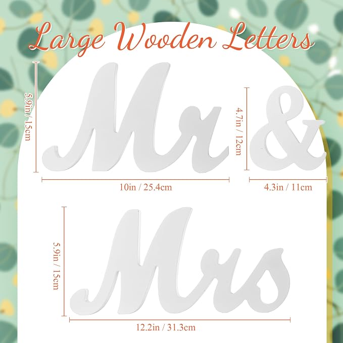 Canlierr 2pcs Large White Mr & Mrs Sign for Wedding Table with 5.91ft Artificial Flowers Garland, Wedding Centerpieces Wooden Bride and Groom Table Decorations for Engagement Decor(White Rose)