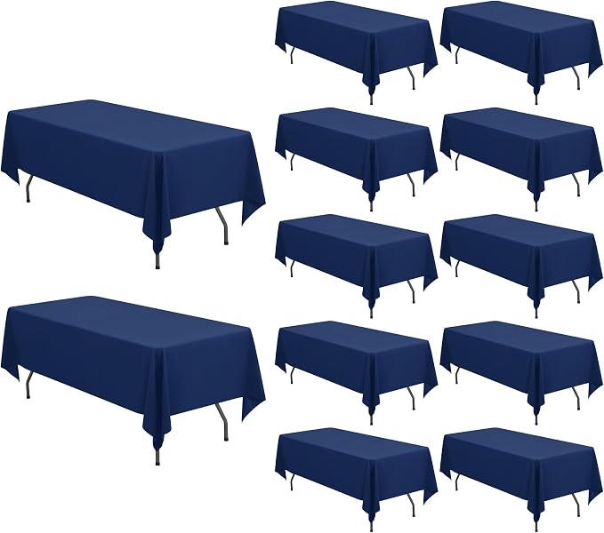 Pesonlook 12 Pack Rectangle Tablecloth-60 x 102 Inch Navy Blue Polyester Rectangular Washable Table Cover for 6 Feet Rectangle Tables for Buffet Party/Dining Table/Events