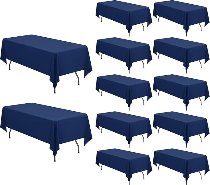Pesonlook 12 Pack Navy Blue Tablecloth-60 x 126 Inch Navy Blue Rectangle Tablecloth for 8 Feet Rectangle Tables,Washable Fabric Table Cover for Wedding/Buffet Party/Dining Table/Events