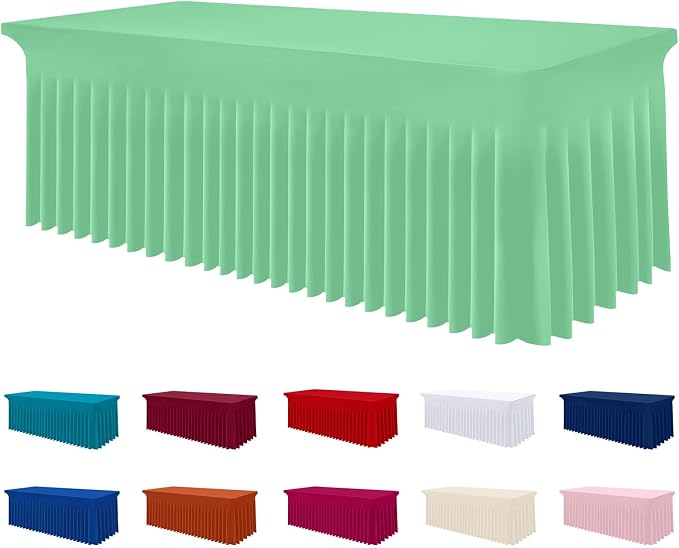 Smiry Spandex Tablecloth, Elastic Fitted Stretch Tablecloth for 8FT Rectangle Tables, Waterproof Washable Table Cover Skirt for Outdoor, Wedding, Banquet & Parties (Bright Green, 96Lx30Wx30H Inch)