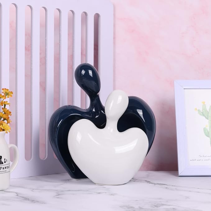 Ceramic Love Statue, Couple Hug Sculpture, Blue and White Home Decor, Modern Home Decor, Love Symbol Statue on Living Room Shelf, Set of 2