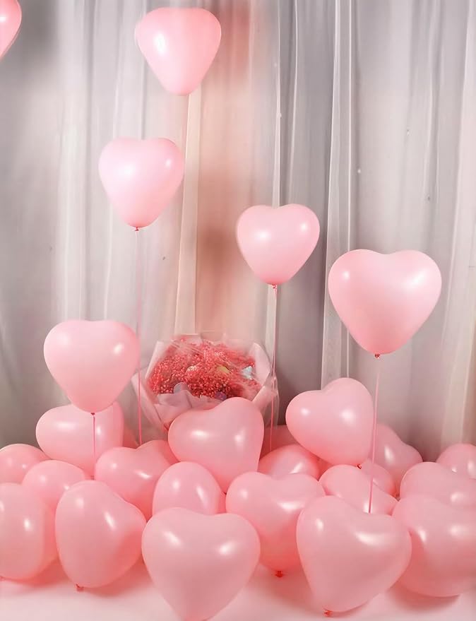 Rose Gold Anniversary Decorations Set, Heart Balloons with Happy Anniversary Banner and LOVE Foil Balloon, Romantic Decorations for a Special Night, Valentines Day Anniversary Party Surprise