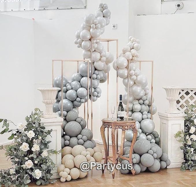 Grey White Sand Balloon Garland - Double Stuffed Beige Pearl White Neutral Balloon Arch Kit with Silver Color for Bridal Wedding Baby Shower Birthday Party Decoration