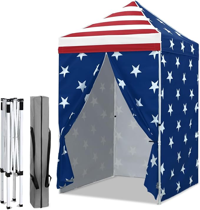 EAGLE PEAK 5x5 Instant Canopy with 4-Side Wall Panels, Small Pop up Portable Canopy Tent with Carry Bag, Light Weight Sun Shelter for Sports, Camping and Beach, American Flag