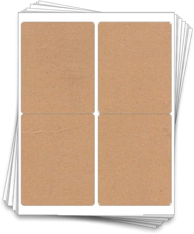 Large Wine Bottle Kraft Printable Labels, 4x5 inches, fits Classic Bordeaux, Burgundy, and Champagne Bottles (Brown Kraft, 40 Labels)