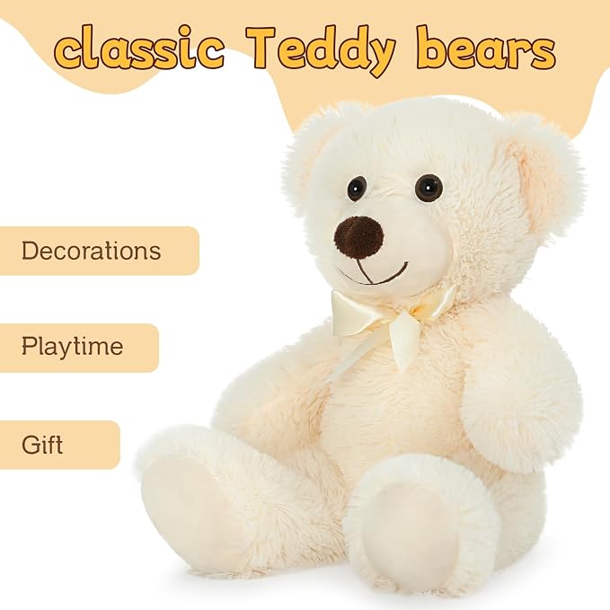 MaoGoLan 3 Pieces Bulk Teddy Bears Stuffed Animals Baby Shower, Soft Small Stuffed Teddy Bears in Bulk, 13.5" Cuddly Mini Bears Centerpiece,Wedding,Party,Engagement,Tan,Beige,Gray