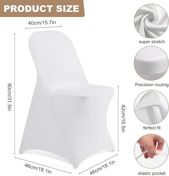 50 PCS Stretch Spandex Chair Covers for Party, Washable Reusable Dining Universal Fitted Removable Chair Cover for Wedding, Holidays, Banquet, Hotel, Celebration