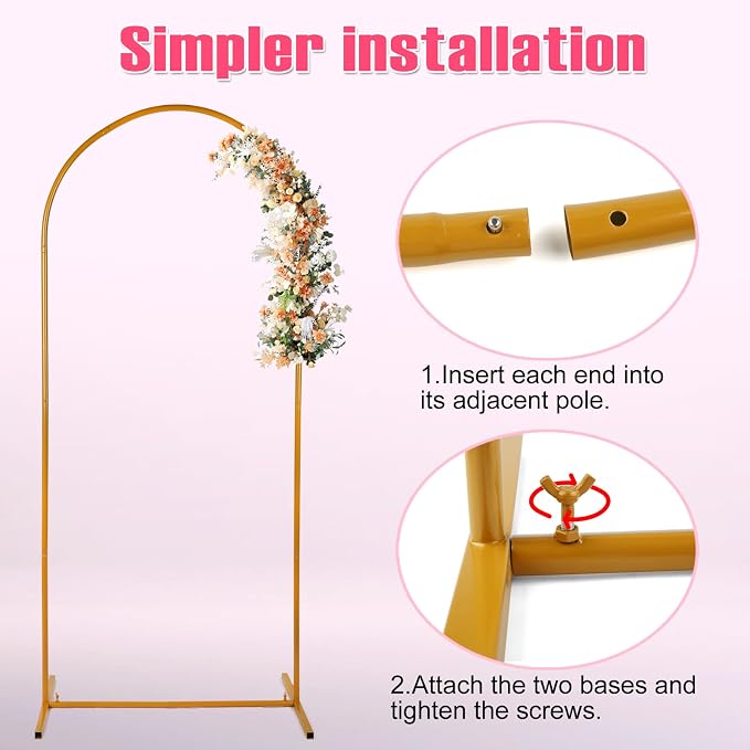 Metal Arch Backdrop Stand Set of 3 Gold Wedding Balloon Arch Frame Backdrop Stands 7.2FT, 6.6FT, 6FT for Birthday Party Garden Graduation Ceremony Baby Shower Decoration