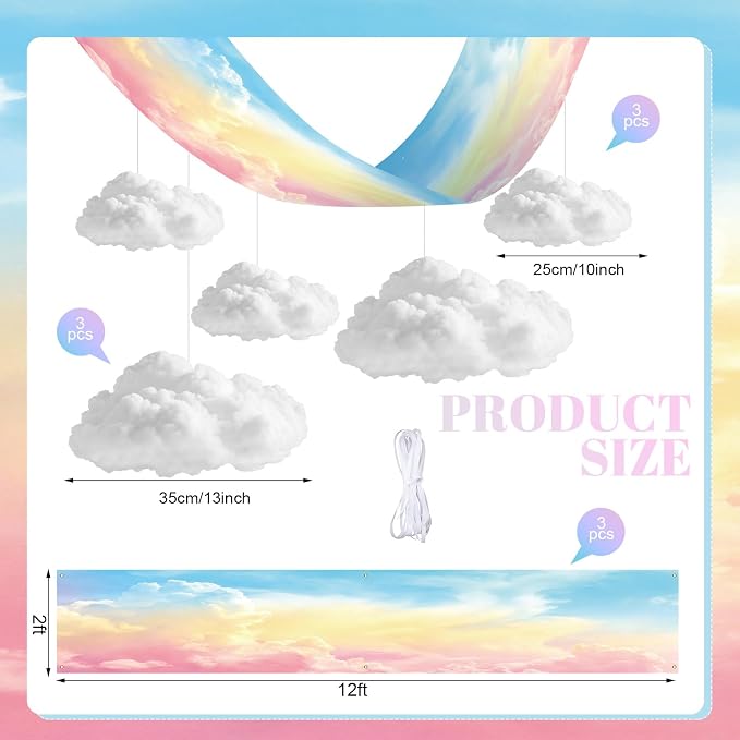 9 Pcs Pastel Sky White Cloud Ceiling Decor Include 12 x 2 ft Fluorescent Light Covers 6 Packs Imitation Artificial 3D Cloud Props DIY Hanging Ornament for Classroom Daycare Nursery Party Decorations