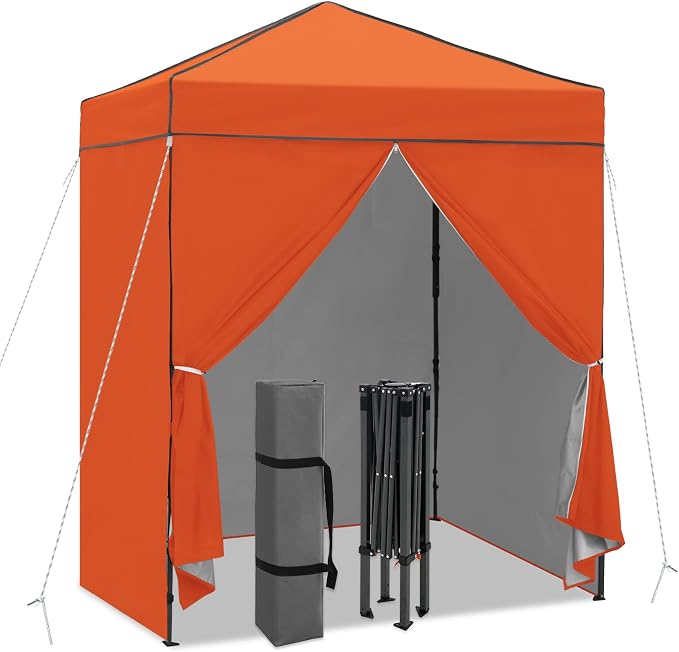 6x4 Pop Up Canopy Tent with Four Wall Panels, Instant Portable Beach Canopy, Outdoor Tent with Carry Bag for Camping, Sports, Tailgating, Events, Orange