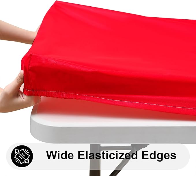 Smiry 3 Pack Rectangle Table Cloth, Elastic Fitted Flannel Backed Vinyl Tablecloths for 6ft Folding Tables, Waterproof Wipeable Table Covers for Indoor, Outdoor, Camping and Picnic (Red, 30"x72")