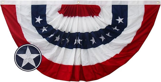 Bradford American Bunting USA Flag 4x8 ft Outdoor, Embroidered Pleated Fan Bunting Flags with 3 Brass Grommets, Patriotic American Flag Buntings for Outside for 4th of July Memorial Day Decorations