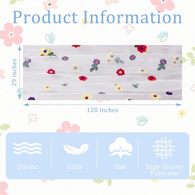 BINBE 3pcs Daisy Spring Table Runner Embroidery Gauze 10FT Florals Seasonal Tulle Holiday Birthday Kitchen Dining Table Decor for Home Party Blue