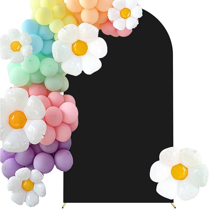 HAINARverS Wedding Arch Cover 7.2FT Spandex Fitted Stretchy Arch Stand Covers,2 Sided Round Top Chiara Backdrop Cover for Birthday Party Ceremony Banquet Baby Shower Arch Decoration(Black)
