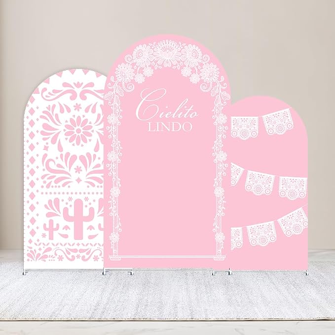 Set of 3 Arch Backdrop Cover Cielito Lindo Baby Shower Spandex Arch Fabric Cover for Mexican Bridal Wedding Birthday Party Decoration (6FT 6.6FT 7.2FT,Pink)