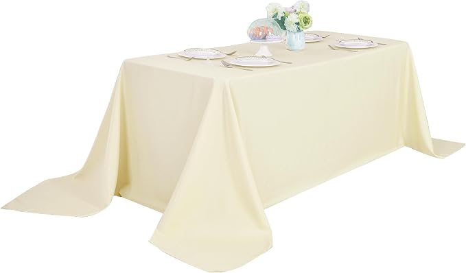 2-Pack 90x156 inch Beige Table Cloths, Solid Stain and Wrinkle Resistant Oblong Tablecloth, Premium Plain Weave Polyester Fabric Rectangle Table Linen Covers for Hotel, Banquet