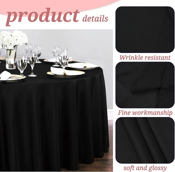YMHPRIDE 6 Pack Black Tablecloths, 90 Inch Polyester Round Table Covers for Wedding, Party, Dining, Banquet