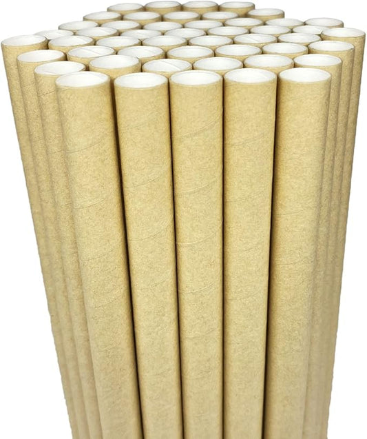 Paper Drinking Straws Disposable Biodegradable Extra Wide 0.5" 1/2 12mm for Boba Smoothies Bubble Tea Pearls Jumbo Milkshake Slushy Thick Shakes, Wedding Birthday Shower Party Supplies, Kraft 50 PCS