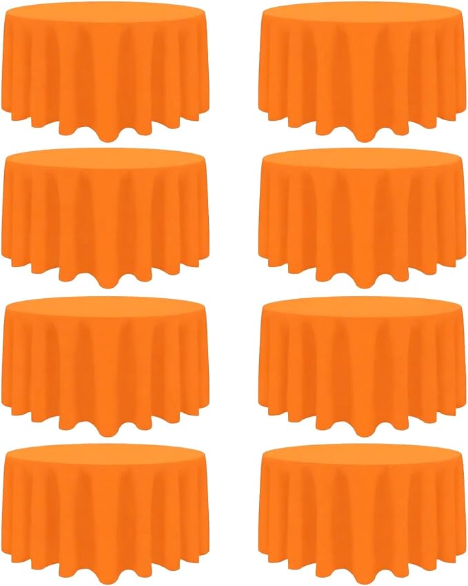 8 Pack Orange Round Tablecloth 90 Inch Wrinkle Resistant Orange Table Cloth Reusable and Washable Polyester Fabric for Buffet Wedding Party and Banquet