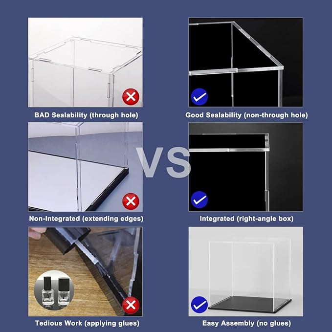 Acrylic Display Case, 11x11x11 Inch Cube Acrylic Boxes for Display, Clear Display Cases with Matte Black Base and Lid for Collectibles and Figures