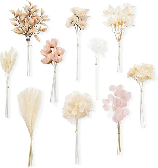 TINGE TIME Artificial Greenery Stems Box Set, 48pcs with 10 Kinds Faux Greenery Stems and Flowers Bulk Fake Reed for Wedding DIY Bouquets Table Centerpieces Floral Arrangement Wedding Home Decor
