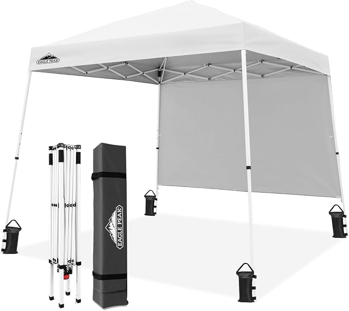 EAGLE PEAK 10x10 Pop Up Canopy Tent with Sidewall, Compact, Portable Slant Leg Instant Sun Shelter for Beach, Sports, & Camping, 10x10 Base 8x8 Top, White