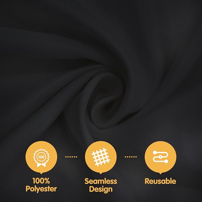 BRILLMAX 4 Pack Black Round Tablecloths 132 Inch for 72” Tables - 150 GSM Polyester Fabric, Floor Length Drop, Water, Stain & Wrinkle Resistant Cloth Cover for Wedding Reception Banquet Dining