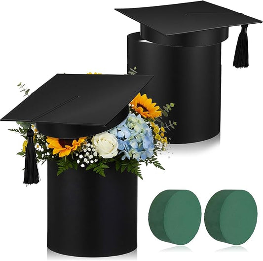 ForraFun 2 Sets Graduation Cap Flower Box with Floral Foam Blocks Graduation Cap Flower Gift Box Graduations Party Favors for Grad Ceremony Party Activities Celebrations