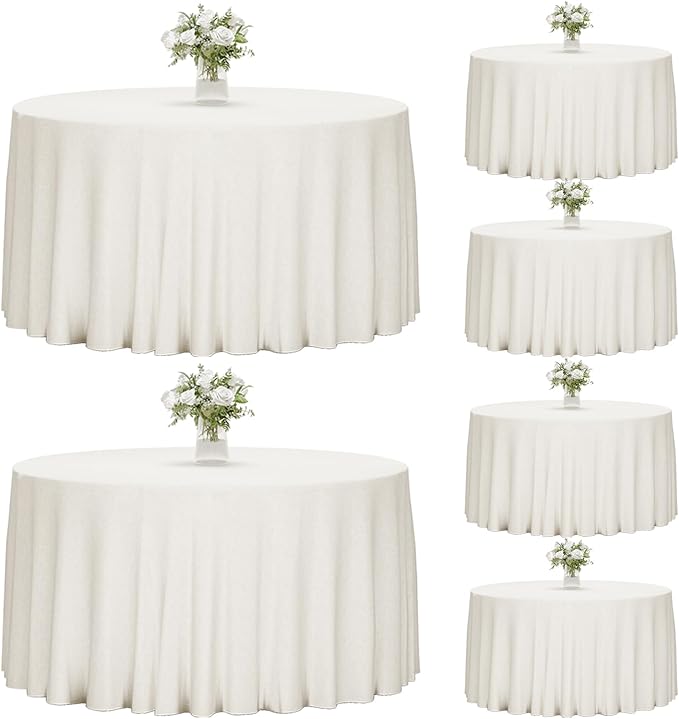 Fixwal 6 Pack Ivory 120 Inch Round Tablecloths, Reusable Heavy Duty Washable Polyester Table Covers, Stain and Wrinkle Resistant for Wedding, Bridal Shower, Boho Party, Outdoor, Picnic