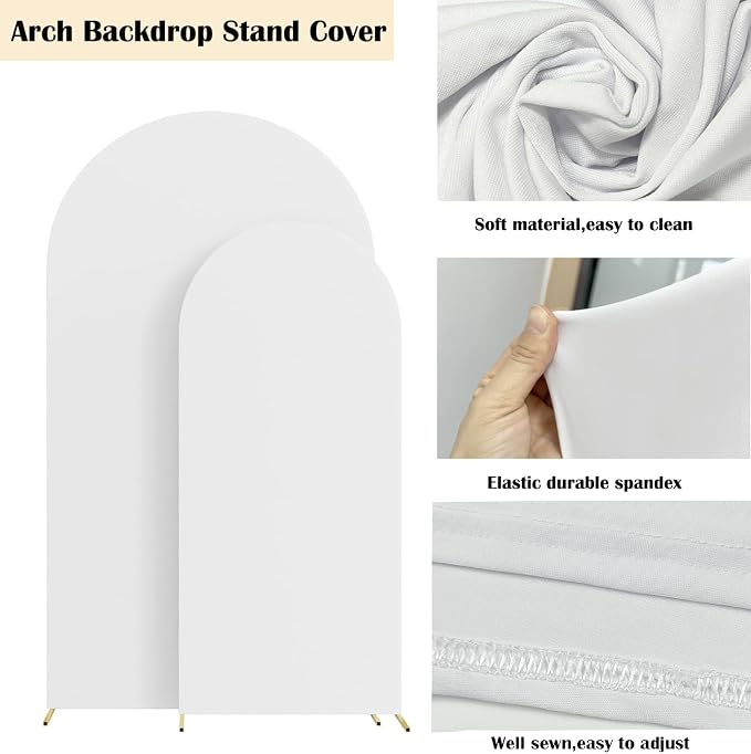 HAINARverS Set of 2 Wedding Arch Cover 6FT,7.2FT Spandex Fitted Stretchy Arch Stand Covers,2 Sided Round Top Chiara Backdrop Cover Banquet Baby Shower Arch Decoration(White)