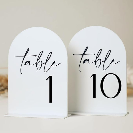 HOODO White Arch Wedding Table Numbers 1-10 with Stands, 5"x7" Arched Acrylic Signs and Holders, White Arch Table Numbers for Wedding Reception, Centerpiece, Party, Anniversary, Event